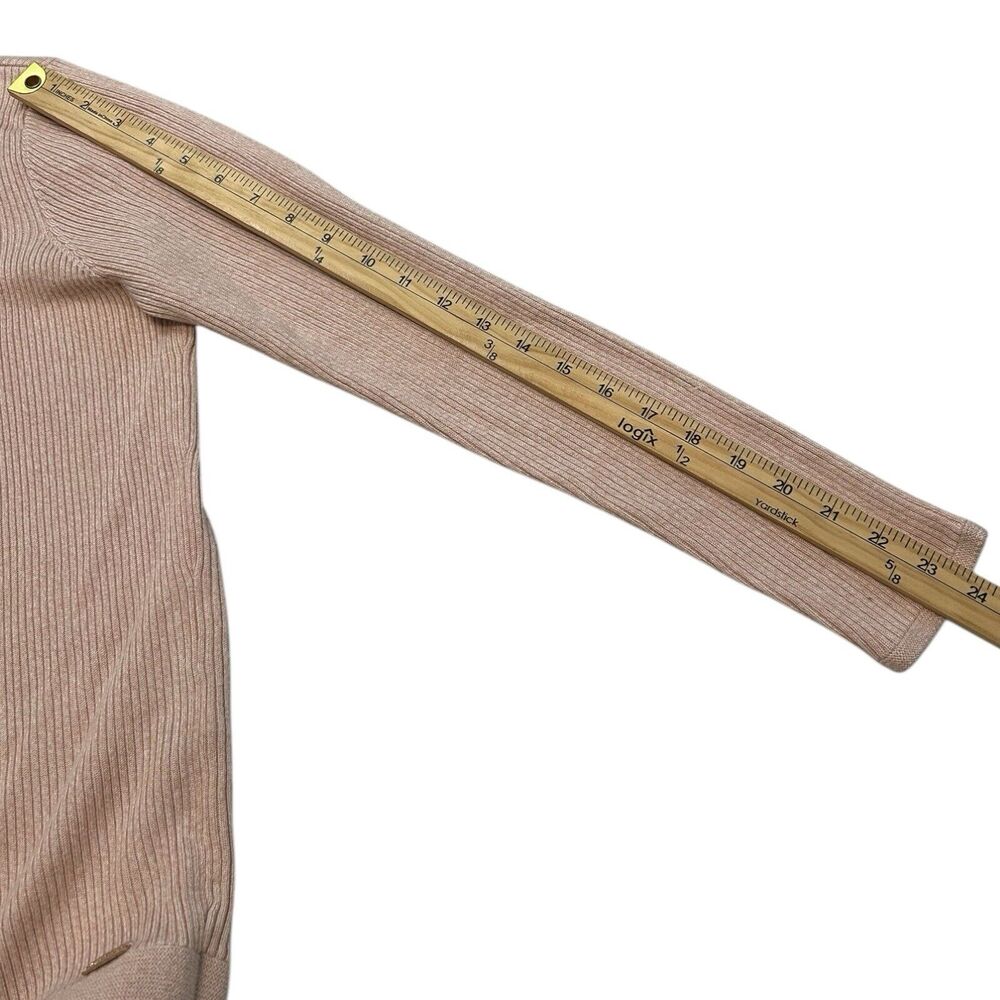 Calvin Klein Ribbed Zip Front Cardigan Sweater Pink Beige Neutral Long Sleeve - Picture 5 of 6